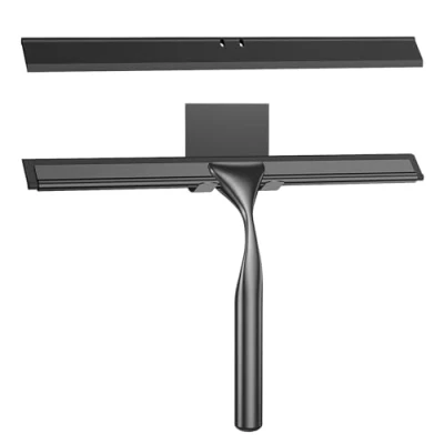 Afbeelding van Radikor Douchewisser roestvrij staal, 25,5 cm trekker, douche met wandhanger, siliconen douchewandtrekker, douchewandtrekker voor douche, badkamer, spiegel, tegels, 1 reservelip en haak, zwart