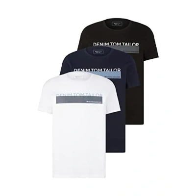 Afbeelding van TOM Tailor Denim 3 PACK Tshirt print, Heren, Maat: Small, Black