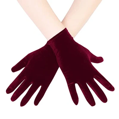 Afbeelding van EORUBE Korte Opera Fluwelen Handschoenen Voor Vrouwen 1920 Flapper Elastische Polslengte Banket Thee Party Halloween Kostuum Handschoenen, Diep Bourgondië, Eén maat