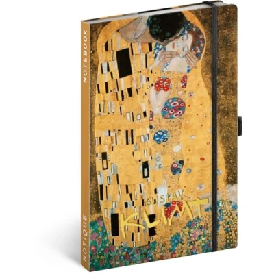 Afbeelding van NOTIQUE notitieboek, gelinieerd met elastiek 13x21cm ca. A5, designer hardcover notebook, notitieblok, dagboek voor volwassenen, dames (Gustav Klimt)
