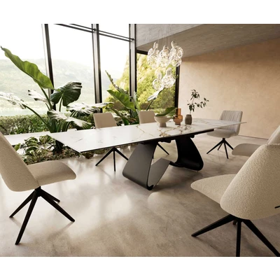 Afbeelding van DELIFE Eetkamertafel Edge 200 300x100 keramiek Calacatta Luxe wit goud grijs W frame zwart uitschuifbaar