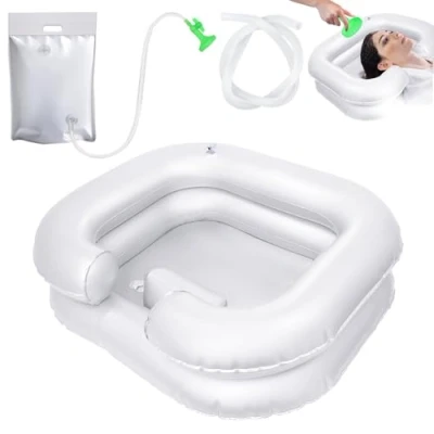 Afbeelding van TYBYBB haarwastafel voor bedlegers, opblaasbare met 1 m afvoerslang, haren wassen in bed douchekop en waterzak, zwangere vrouwen, gewonden, gehandicapten, senioren