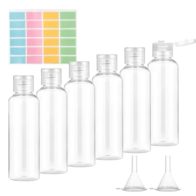 Afbeelding van Romon Reisflessen, 100 ml, reisflessen om te vullen, reisset met kleine trechter, plastic flessen, lege vluchtfles, reisset, cosmetica,