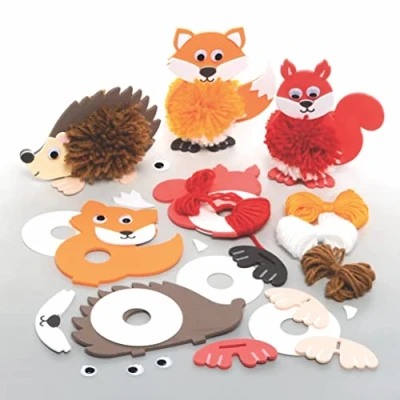 Afbeelding van Baker Ross FE725 Dierlijke Pom Kits Set van 3, Decoraties voor kinderen om te maken, versieren en laten zien, Creatieve activiteiten