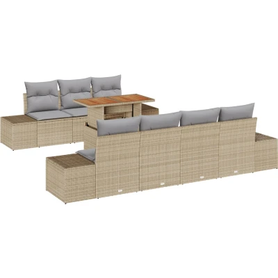 Afbeelding van vidaXL 8 delige Tuinsalonset met Kussens Beige Poly Rattan