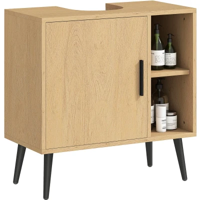 Afbeelding van HOMCOM wastafelonderkast voor badkamer, industriële met progressieve deur en verstelbare plank, 60 x 30 59,5 cm, eiken