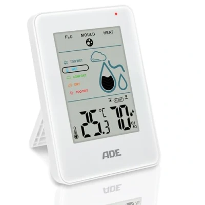 Afbeelding van ADE Digitale hygrometer voor binnen, met schimmelalarm, vochtmeter thermometer, groot lcd display, wit