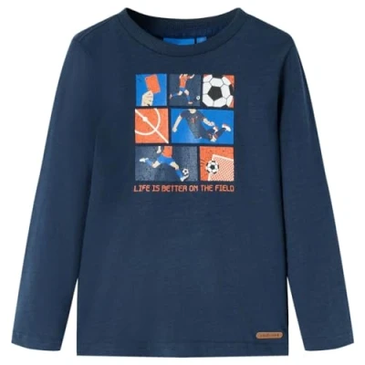 Afbeelding van Kindershirt met lange mouwen voetbalprint 116 gemleerd marineblauw