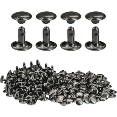 Afbeelding van Selyse 100 stuks holle klinknagels, 9 x mm, schacht, dubbele kop, ronde metalen klinknagels voor doe het zelf handwerk, leer, vervangende (zwart)
