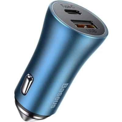 Afbeelding van Baseus Autolader Gouden Schakelaar Pro Snel Type C/USB 40W, PD 3.0, QC 4.0+ SCP, FCP, AFC, Blauw (CCJD 03)