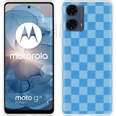 Afbeelding van Cazy Hoesje geschikt voor Motorola Moto G04/G04s/G24/G24 Power Blauw Dambordpatroon