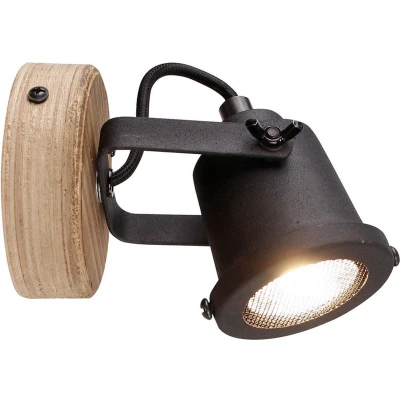 Afbeelding van Leen Bakker Brilliant Wandlamp Inge Zwart GU10 Wandlampen Bruin Hout