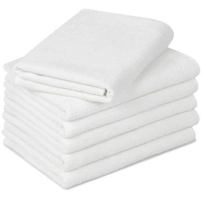 Afbeelding van ZOLLNER set van 6 handdoeken in 50x70 cm duurzame badstof wit met praktische hanger tijdloos wafelmotief wasbaar tot 95C katoen hotelkwaliteit