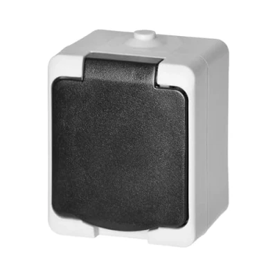 Afbeelding van Miratic Enkelvoudig 2P+Z Schuko Stopcontact IP54 Wit Zwart Opbouw