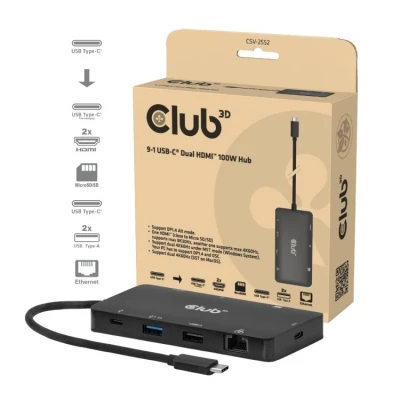 Afbeelding van Club 3D 9 1 USB C Dual HDMI? 100W Hub