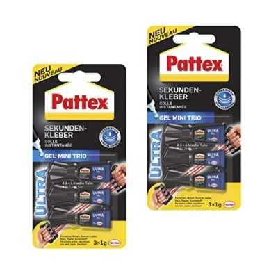 Afbeelding van Pattex secondelijm Ultra gel Mini Trio, 6x 1 g tube extra sterke &amp; flexibele superlijm, voor bijv. rubber, leer, hout