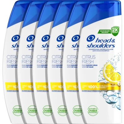 Afbeelding van Head &amp; Shoulders Citrus Fresh Anti Roos Shampoo Voor Vet Haar Dagelijks Gebruik Voordeelverpakking 6 x 300 ml