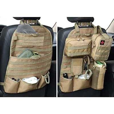 Afbeelding van Wrumva Autostoel rugleuning organizer, tactisch Molle nylon, voertuigpaneel, universele pasvorm, autoachterbank beschermhoezen (lichtbruin)