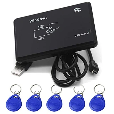 Afbeelding van AMAO 125 kHz RFID lezer ID kaartlezer contactloze 14443A met USB interface + 5 stuks EM4100 / TK4100 Key fobs