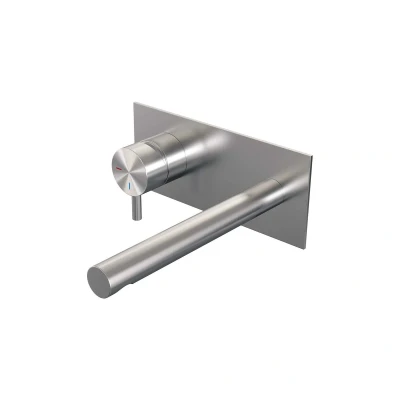 Afbeelding van Brauer Brushed Edition Wastafelmengkraan inbouw rechte uitloop rechts hendel kort smal afdekplaat model B2 PVD geborsteld RVS