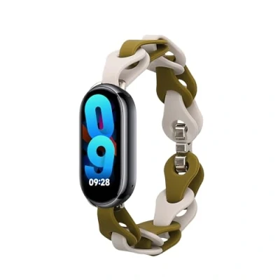 Afbeelding van kwmobile horlogebandje geschikt voor Xiaomi Mi Band 8 armband Siliconen horloge of activity tracker bandje Smartwatch polsband In beige / groen