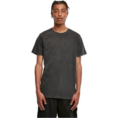 Afbeelding van Build Your Brand Heren Acid Washed Ronde Neck Tee T shirt, zwart, XXL