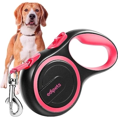 Afbeelding van Edipets, hondenriem, uitschuifbaar, intrekbaar, 3, 5 en 8 meter, flexibele band voor rechts wandelen, haspelriem, riem, intrekbaar (roze, meter