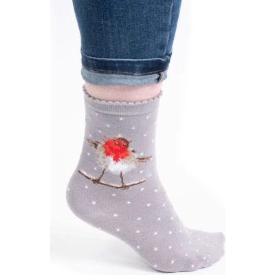 Afbeelding van Wrendale kerstsokken &#039;Jolly Robin&#039; Robin Socks Sokken Kerst Roodborstje