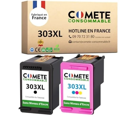 Afbeelding van COMETE 303XL 2 Inktpatronen Compatibel met HP 303 XL, zonder inktniveau weergave Zwart en Kleur voor cartridge Tango X Envy Photo