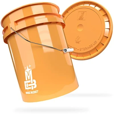 Afbeelding van MAGIC BUCKET Wasemmerset voor auto, handwas, oranje, met bijpassend emmerdeksel, ca. 20 liter, compatibel Grit Guard, Detail Guardz Dirt Lock, Chemical Guys, Trap
