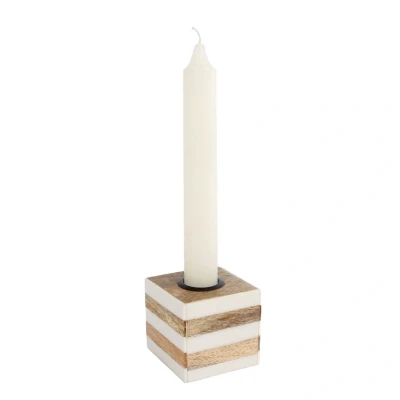 Afbeelding van Gifts Amsterdam Kandelaar &quot;Stripes&quot; naturel/wit 6x6x5cm