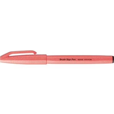 Afbeelding van Pentel SES15C FBX Brush Sign Pen neon rood, vezelpen, penseelachtige punt, 10 stuks