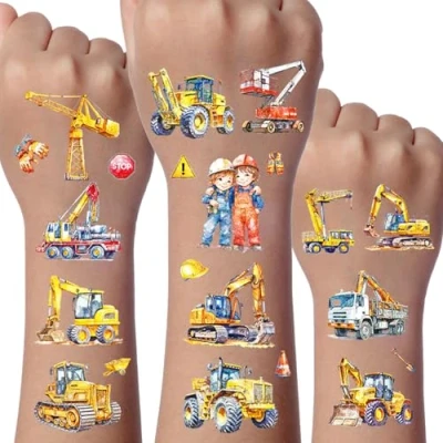 Afbeelding van Voertuig Glitter Tattoo Set, 12 Vellen Bouw Tijdelijke Tatoeages voor kinderen, Waterdichte Nep Tatoegeringsreeks Met, Feestartikelen, Tatoeagestickers Gongens en Meisjes