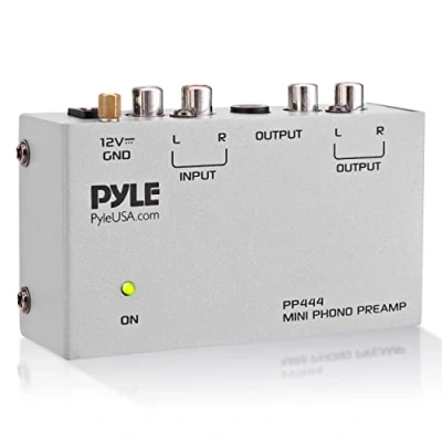 Afbeelding van Pyle Phono Platenspeler Voorversterker Mini Elektronische Audio Stereo Fonograaf met RCA Ingang, Uitgang en Geluidsarme Werking, Gevoed door een 12 Volt DC Adapter, Grijs