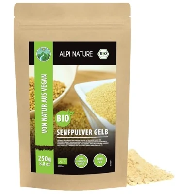 Afbeelding van BIO mosterdpoeder geel wit (250 g), biologische mosterdmeel geel, mosterdzaden gemalen uit gecontroleerde teelt, 100% natuurlijk, zonder toevoegingen, mosterdzaad