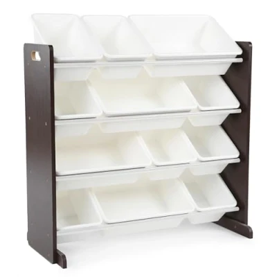 Afbeelding van Humble Crew plank voor kinderkamer, het opbergen van speelgoed met 12 opbergbakken, espresso/wit