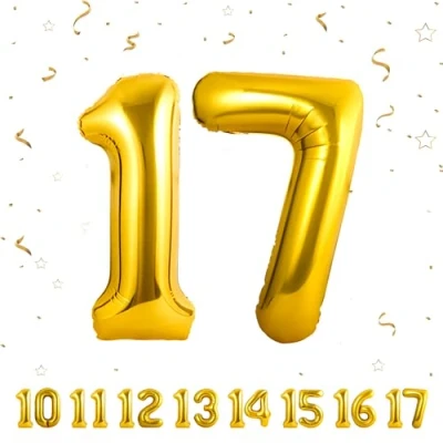 Afbeelding van 17 verjaardag decoratie cijfers ballon jaar folieballon goud voor 17e mannen vrouwen nummer vliegt met helium verjaardagsfeest 40&quot; 101cm