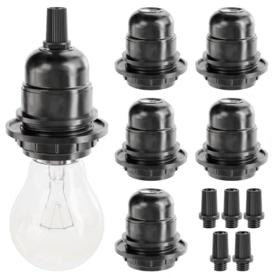 Afbeelding van greate 6x lampfitting E27 kunststof zwart 250V 60W geschikt voor tafel , staande lampen of plafondlampen schroefdraadbuis fitting