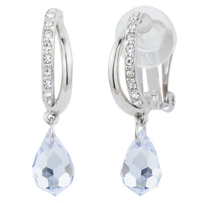 Afbeelding van Traveller Clip Oorbellen Oorhangers Dames Zilverkleurig Preciosa Kristal Blauw Druppel 157570