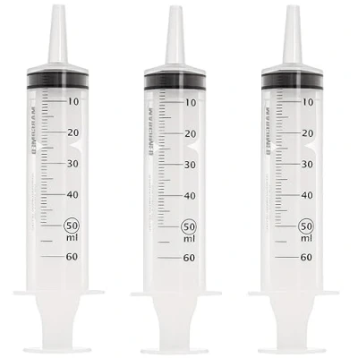 Afbeelding van MedixX 3 stuks 50 ml (60 ml) Spuiten set voor hobby en doe het zelf. Ook als voederspuit of oliespuit. zijn afzonderlijk steriel verpakt (3 x spuit)