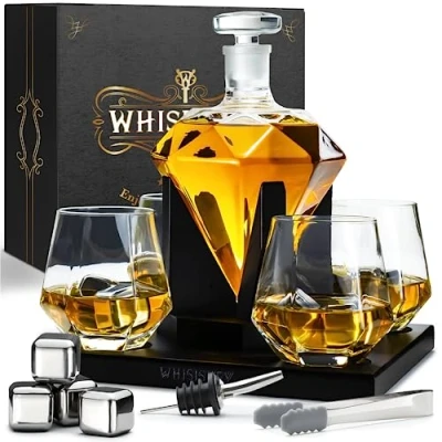 Afbeelding van Whisiskey Whiskey Karaf Diamant Luxe Whisky Set 0,9 L Decanteer Incl. Accessoires