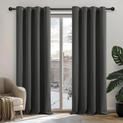 Afbeelding van Deconovo Gordijnen Verduisterend, Donkergrijs, Gordijn 107x242 cm (B x H), Ondoorzichtige met Oogje voor Woonkamer, Slaapkamers, 2 stuks