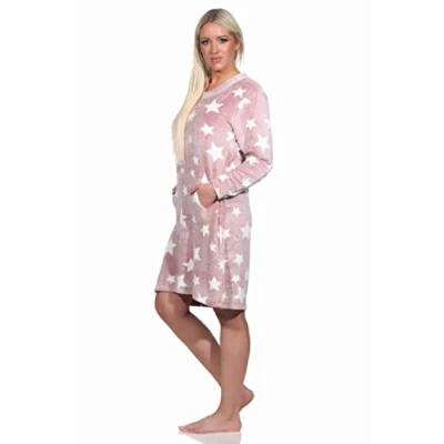 Afbeelding van Normann Damesnachthemd met lange mouwen en manchetten in sterlook van behaaglijk warm coralfleece, roze, 40 42