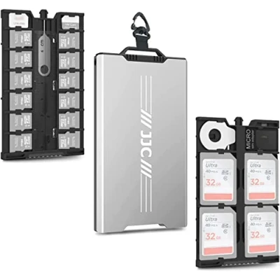 Afbeelding van JJC Pop up Metalen Geheugenkaart Case Houder Ultra Silm voor 12 Micro SD TF MSD + 4 2 Nano SIM Kaart Met Karabijnhaak Flathead Tool Adapter Verwijderen &amp; Mini Liniaal