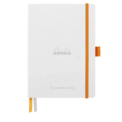 Afbeelding van RHODIA 117815C Carnet Souple Bullet Journal Goalbook Blanc A5 Pointillés Dot 240 pages Papier Clairefontaine Ivoire 90g 2 Rubans, Fermeture Élastique Couverture Simili Cuir