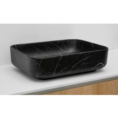 Afbeelding van Riho Marmic Rectangle Waskom 50x39x13cm Keramiek Rechthoek marmer mat zwart