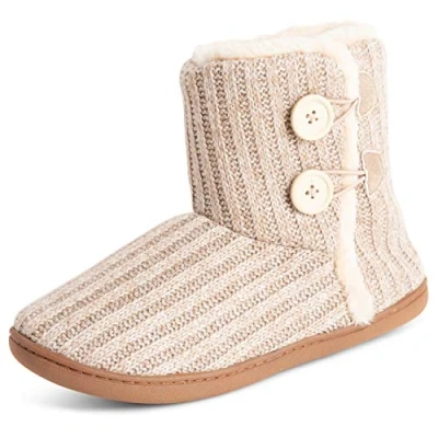 Afbeelding van Polar Womens Memory Foam gebreide knop namaakbont Outdoor rubberen zool pluche Winter Comfort Slippers Beige UK7 / EU40 YC0718