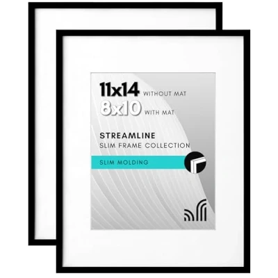 Afbeelding van Americanflat 11x14 fotolijst in zwart Displays 8x10 met mat en zonder horizontale verticale formaten voor muur (2 stuks)