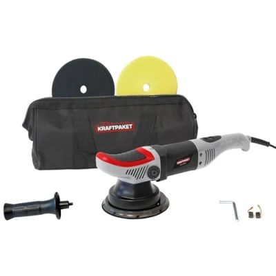 Afbeelding van Dino KRAFTPAKET 640247 8 mm 710 W excentrische polijstmachine met draaibeweging traploos in set 125 polijstspons, polijstschijf, tas voor auto en boot, grijs