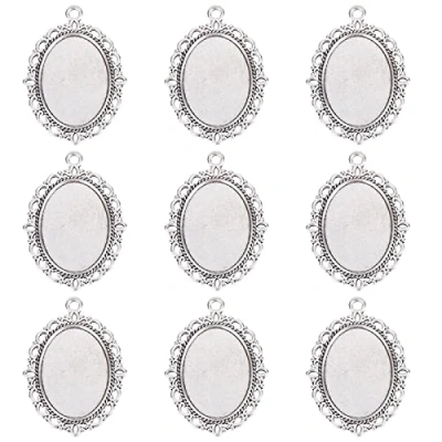 Afbeelding van PandaHall 10 stuks Tibetaanse stijl ovale hanger Cabochon instellingen DIY bevindingen voor het maken van sieraden, antiek zilver